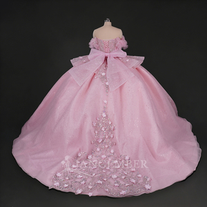 ชุดราตรีงาน Quinceanera รุ่น Lsdz006 สีชมพูอมเทาโรแมนติก ประดับดอกไม้แบบมีมิติ ทรงเปปลัม กระโปรงบาน พร้อมเสื้อท่อนบนคอวีลึก ยี่ห้อ Jancember - Product Image 3