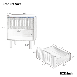 Modern Nightstands Grille Striped Doors Slatted Drawers Metal Legs <b>Bedside</b> Table Decorative End Tables for Living Room Home - Product Image 5