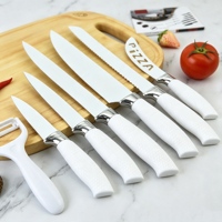 Ensemble de 7 couteaux de cuisine en acier inoxydable revêtu, manche en PP, couteau de chef, couteau à fruits, couteau à légumes, couteau à pizza avec éplucheur