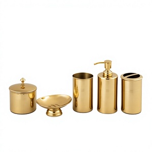 Ensemble d'accessoires de salle de bain en acier inoxydable plaqué or de 5 pièces de forme personnalisée, facile à nettoyer, pour salles de bain de luxe - Product Image 1