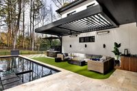 Pergola murale en aluminium très vendue avec chauffage, ventilateur de plafond et armoire de cuisine extérieure pour jardin et bord de piscine