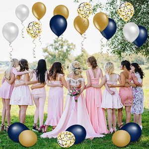 Ballons avec confettis en Latex, de couleur <span class=keywords><strong>bleu</strong></span> marine et or, 14 pièces, 12 pouces, métalliques chromés pour fête prénatale, fiançailles, remise de diplôme - Product Image 3