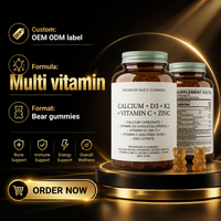 Gummies multivitaminées à la vitamine C, au calcium D3 K2 et au zinc, marque privée, 60 gummies pour femmes et adultes