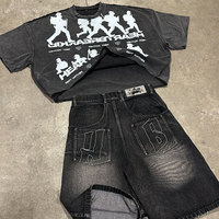 Vintage soleil fané acide lavé 100% doux coton peigné 340 Gsm deux pièces Baggy surdimensionné Jorts deux pièces hommes ensemble t-shirt