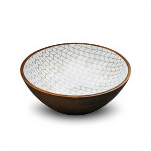 Cuencos de madera con diseño de impresión blanca para servir, cuencos de mesa con forma redonda, Mango sólido Natural, vajilla - Product Image 1