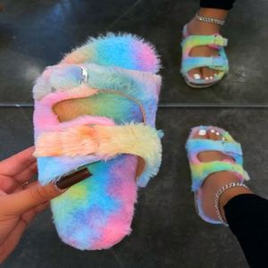 MYWD5 Autumn Winter House Shoes Women Home <span class=keywords><strong>Slippers</strong></span> Warm Faux Fur Ladies Cross Soft Plush Furry Female Open Toe Fashion Shoes - Product Image 6