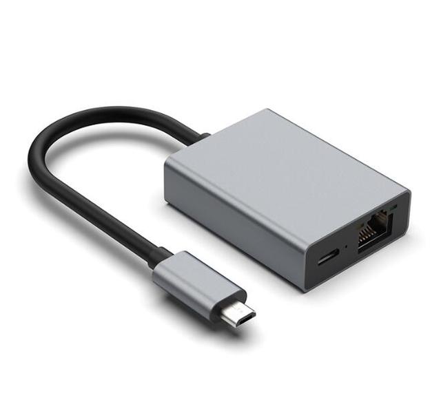 2 in 1 RJ45 Ethernet LAN Network Adapter with USB Type C Charge Port