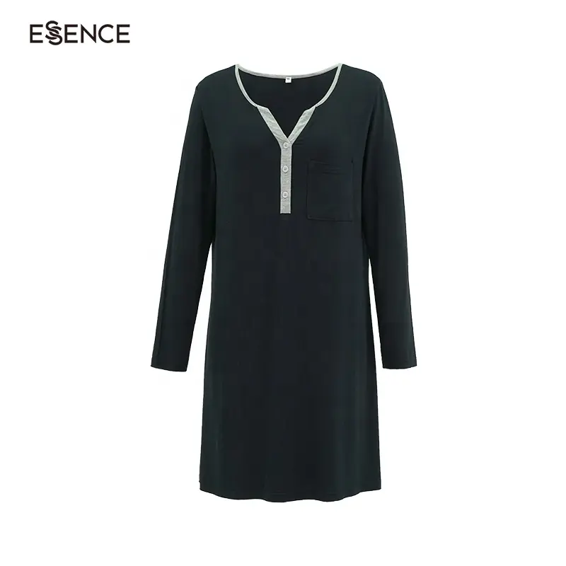 Customized Knitted Bamboo Long Sleeve Button Deep V Neck Nightgowns For Women