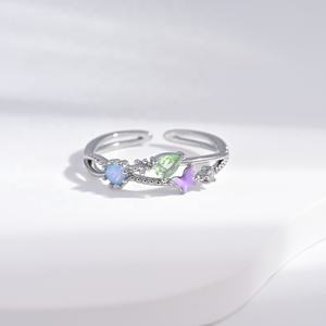 Bague ajustable en argent sterling 925 plaqué or 18 carats, bijoux fantaisie, opale minimaliste, simple, pour le petit doigt, prix usine, vente en gros - Product Image 1