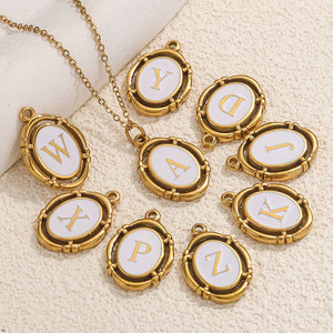 Ciondolo Ovale in Acciaio Inossidabile con Lettera <span class=keywords><strong>A</strong></span>-Z e Goccia Bianca, Accessori per Gioielli Fai-da-Te - Product Image 2
