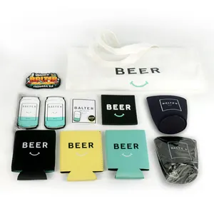 Custom logo promotional bear gift set souvenirs gift include can cooler,collar pin,fridge magnet and coaster