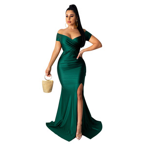 Abito Estivo da Donna Nuovo Arrivo Taglie Forti alla Moda <span class=keywords><strong>con</strong></span> Scollo a V Sexy Tinta Unita e <span class=keywords><strong>Spacco</strong></span> Profondo - Product Image 4