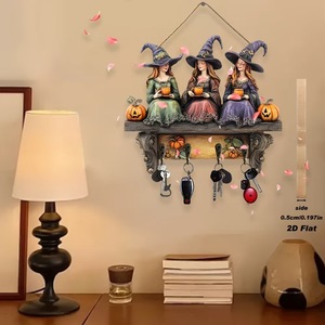 Décorations de fête d'Halloween, porte-clés sorcières, décoration murale, organisateur de clés plat 2D, crochets pour la maison, art mural gothique sorcellerie - Product Image 4