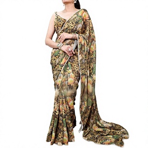 <b>Purple</b> Floral Printed <b>Saree</b> With Matching Blouse For Women Traditional Indian Party Wear with moti lace border - Product Image 1