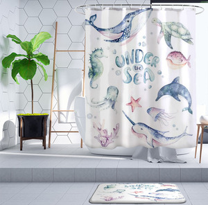 Sea Turtle Shower <strong>Curtain</strong> Set With Non-Slip Bath Mat <strong>Nautical</strong> Ocean Shower <strong>Curtains</strong> With Hooks Durable Waterproof Bath <strong>Curtain</strong> - Product Image 5