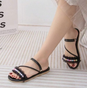 Elegantes sandalias sin espalda para mujer, sandalias planas con perlas, sandalias de temporada - Product Image 6