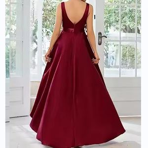 2023 Women's Red Retro Women v Neck Empire Waist Party Evening <strong>Dress</strong> Sleeveless a Line Hemline <strong>Floaty</strong> Train Evening <strong>Dress</strong> - Product Image 3