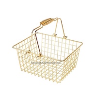 Panier de rangement en fil métallique empilable doré avec double poignée