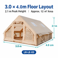 Tente de glamping gonflable de luxe 3x4x2.1m, robuste, avec colonnes d'air de 15cm, imperméable, en tissu Oxford 420D, pour resort en plein air, installation facile
