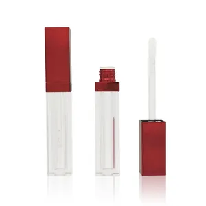 6ml Empty unique square lip gloss/plumper/oil/liquidl lipstick tubes/bottles/containers with flat soft applicator and red cap