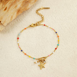 Bijoux de plage d'été Bohème Acier inoxydable émail goutte à goutte huile colorée perlée fleur étoile de mer pendentif bracelets à breloques pour femmes - Product Image 5