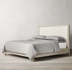 Lit en bois massif de style américain RH personnalisé Rhoohill, chambre à coucher moderne, cuir gaufré shagreen, lit queen-size en lin fait à la main pour hôtel - Product Image 3