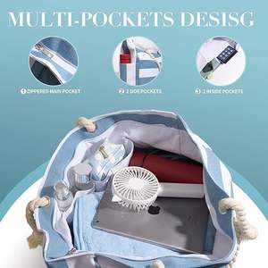 Bolsa de Compras de Lona a Rayas Grande, Impermeable, para Playa, Piscina y Viajes - Product Image 4