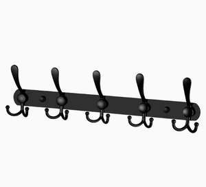 Rail mural noir mat avec 5 crochets pour serviettes, peignoirs, manteaux, design minimaliste, gain de place, rangement pour salle de bain - Product Image 4