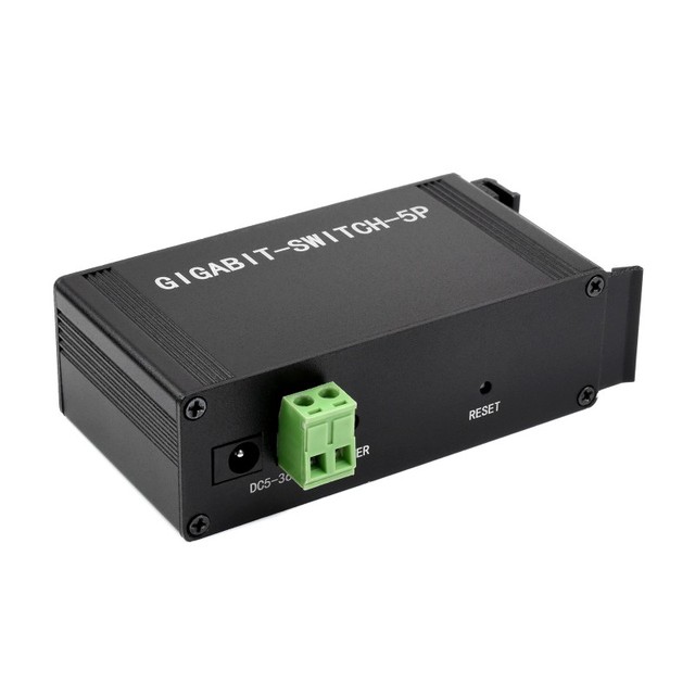 Waveshare Industrial 5-Port Gigabit Ethernet Switch DIN Rail Mount for IoT Microcontroller and Sensor Development