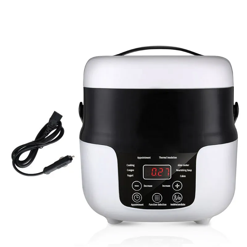 2L elektrikli Mini pirinç ocak taşınabilir MultiCooker ev pirinç ocaklar 12V 24V Pot pişirme makinesi tavalar için araba kamyon