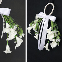 Arrangement floral artificiel en polyuréthane avec lys calla et perles, bouquet de mariage, décoration pour fête de remise de diplôme