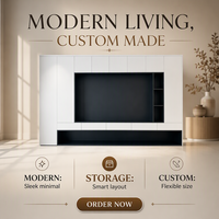 Meuble TV mural minimaliste haut de gamme noir mat avec portes sans poignées et tiroirs de rangement pour salon familial moderne