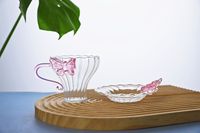 Tasse en verre 3D avec nœud papillon et support, service à thé rayé minimaliste chinois, design superposé écologique pour café et thé