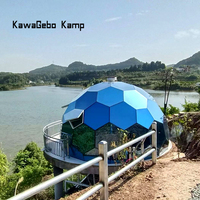 Kawagebo Kamp 4M Glass Party Trade Show Camping extérieur de luxe Igloo de glamping Serre d'hôtel Dôme géodésique rougeoyant Tente Maison