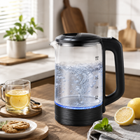 Bouilloire électrique en verre 2,5 L 1500 W avec lumière LED bleue, verre transparent, prise EU, fabricant d'usine, personnalisation OEM ODM, vente en gros