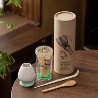 Cross-Border New Matcha Set 4 pièces classique Style japonais en céramique thé fouet Scoop papier Tube oeuf battre outil Design classique