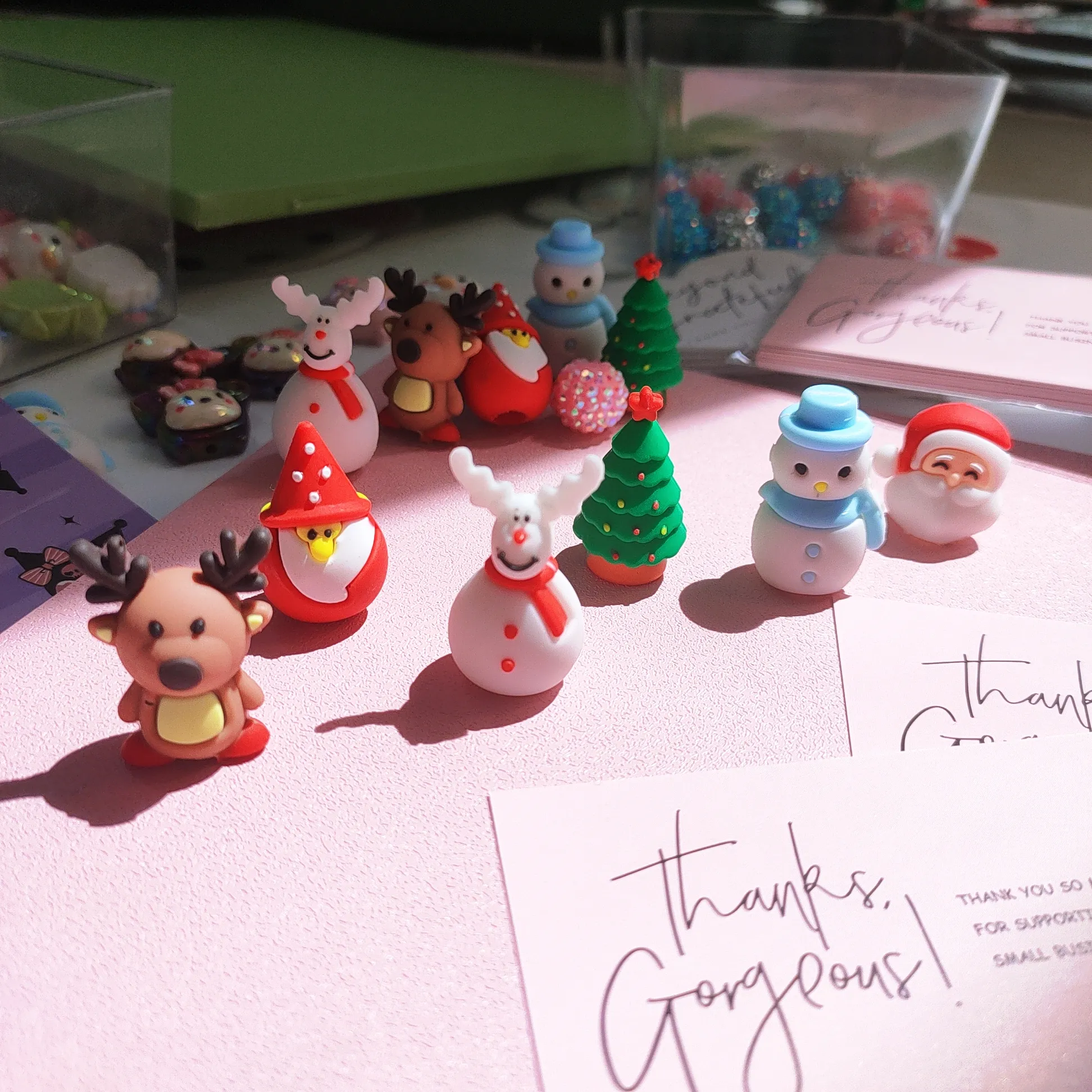 Caneta de Natal em PVC 3D para crianças, caneta de plástico com personagem de desenho animado, caneta de borracha à prova d'água, top de brinquedo para fazer joias
