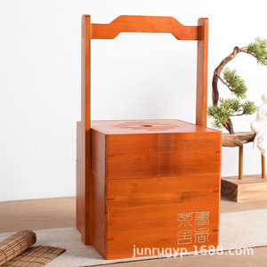 Caja de regalo de bambú de doble capa, rectangular, portátil, para aperitivos, té, recuerdos de boda - Product Image 1