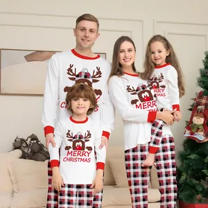 圣诞睡衣套装印花长袖上衣和长裤休闲服家庭搭配圣诞睡衣家庭