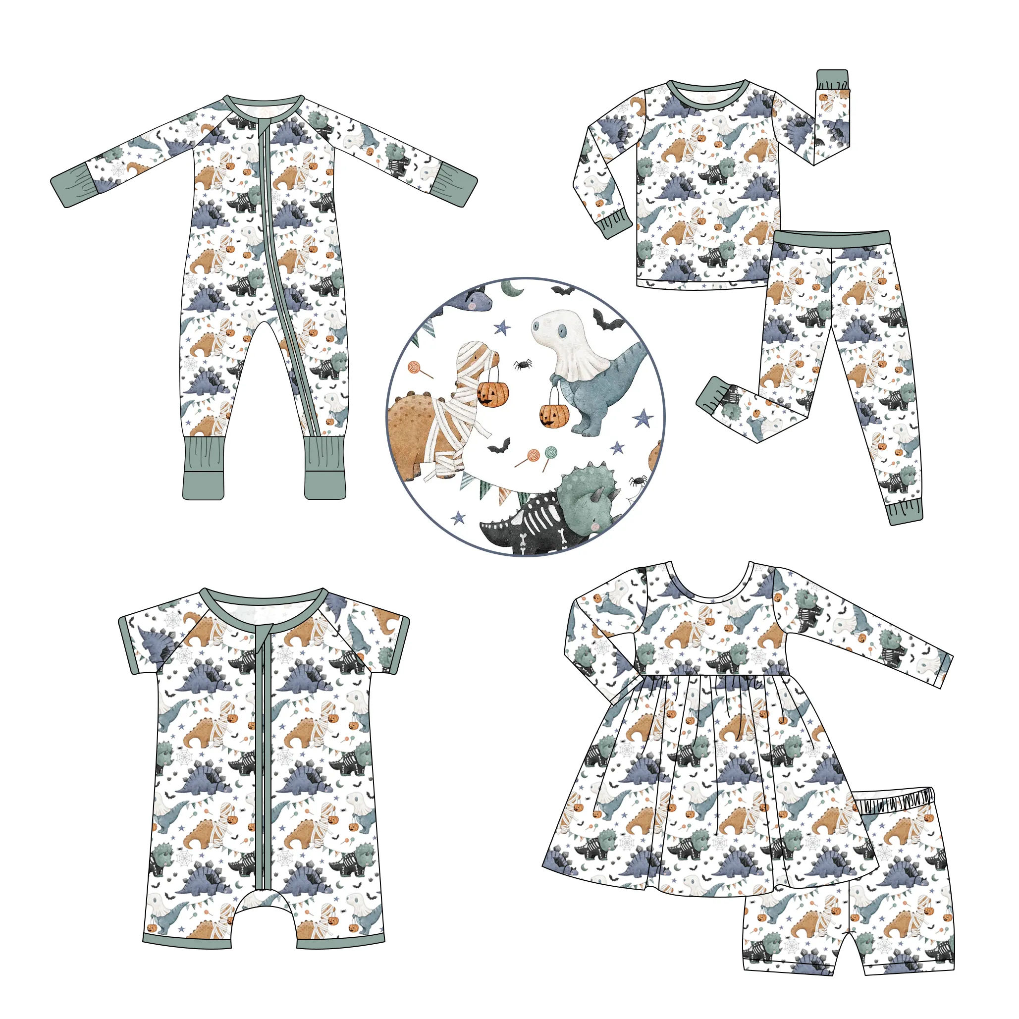 Newest designs children's clothing cute halloween print custom baby girl pajamas boutique girl boy romper