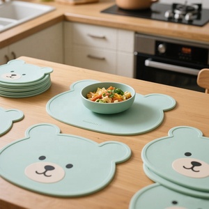 Manufacturer Customized Logo BPA Free Food Grade Kids Coloring <b>Toddler</b> Placemat Silicone Bear Shape Table Placemat for Kids - Product Image 1