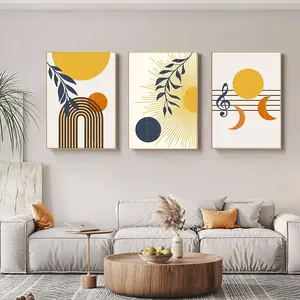 Boho wall art stretched Canvas frame 3 piece Geometric Nature Illustrations Line Modern art Print painting for Living Room decor