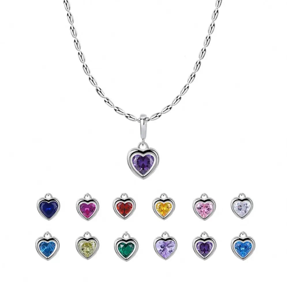 Wholesale Trendy Delicate Personalized Crystal Jewelry 925 Sterling Silver Love Heart Birthstone Pendant Necklace