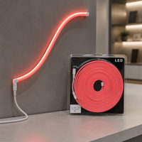 شريط إضاءة نيون مرن LED بجهد 12 فولت، مصنوع من PVC، مقاس 6×12 مم، طول 5 أمتار، يحتوي على 120 مصباح LED لكل متر، قابل للقطع كل 2.5 سم، 8 واط لكل متر، إضاءة نيون حبلية، متوفر بـ 12 لونًا.