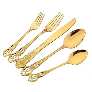 Wedding Decoration Gold Flatware <b>Sets</b> 5 Pcs Western Style Luxury Cutleries BPA Free Modern Design Gold Silverware For Tableware - Product Image 1