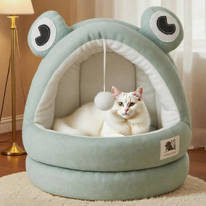 Coussin pour animaux de compagnie semi-fermé en coton 100% écologique et adapté aux chats, chaud pour l'hiver, motif uni, maison pour chat, carton, chatons, chiots - Product Image 3