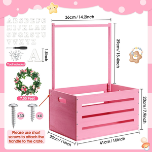 Cestino in legno Baby Shower cesta armadio con manico e ghirlanda custodia cesto regalo per ragazze <span class=keywords><strong>nome</strong></span> personalizzato - Product Image 5