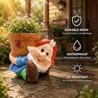 Pot de fleurs extérieur en résine, pot de jardin, statue de gnome mignonne avec panier tressé, artisanat de qualité supérieure pour la décoration de la maison et du patio