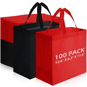 Sacs fourre-tout réutilisables en non-tissé 12,6 x 6,3 x 11,8 pouces rouge et noir pour les courses, les événements commerciaux - Product Image 1