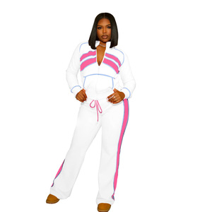 Damen Trainings anzug 2-teiliges Set Jogging anzug Waffel jacke Pullover Reiß verschluss Sweatshirt Top Coat und Flare Pants Damen Waffel Trainings anzug - Product Image 4